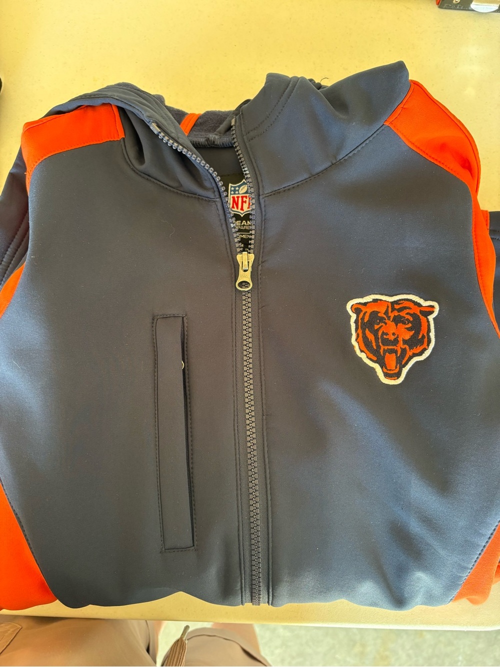 NFL women’s Navy and Orange Chicago Bears athletic jacket